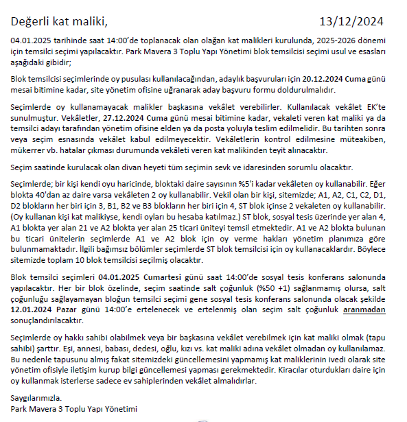 Temsilciler Kurulu Toplantı Daveti